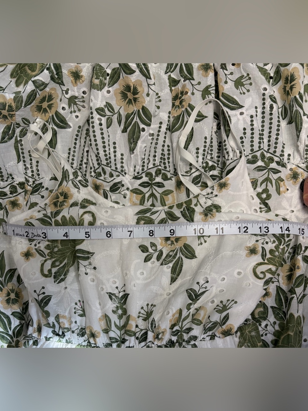 Made in Italy Floral Eyelet Midi Dress Green Botanical Cottagecore Boho Prairie - Picture 7 of 7